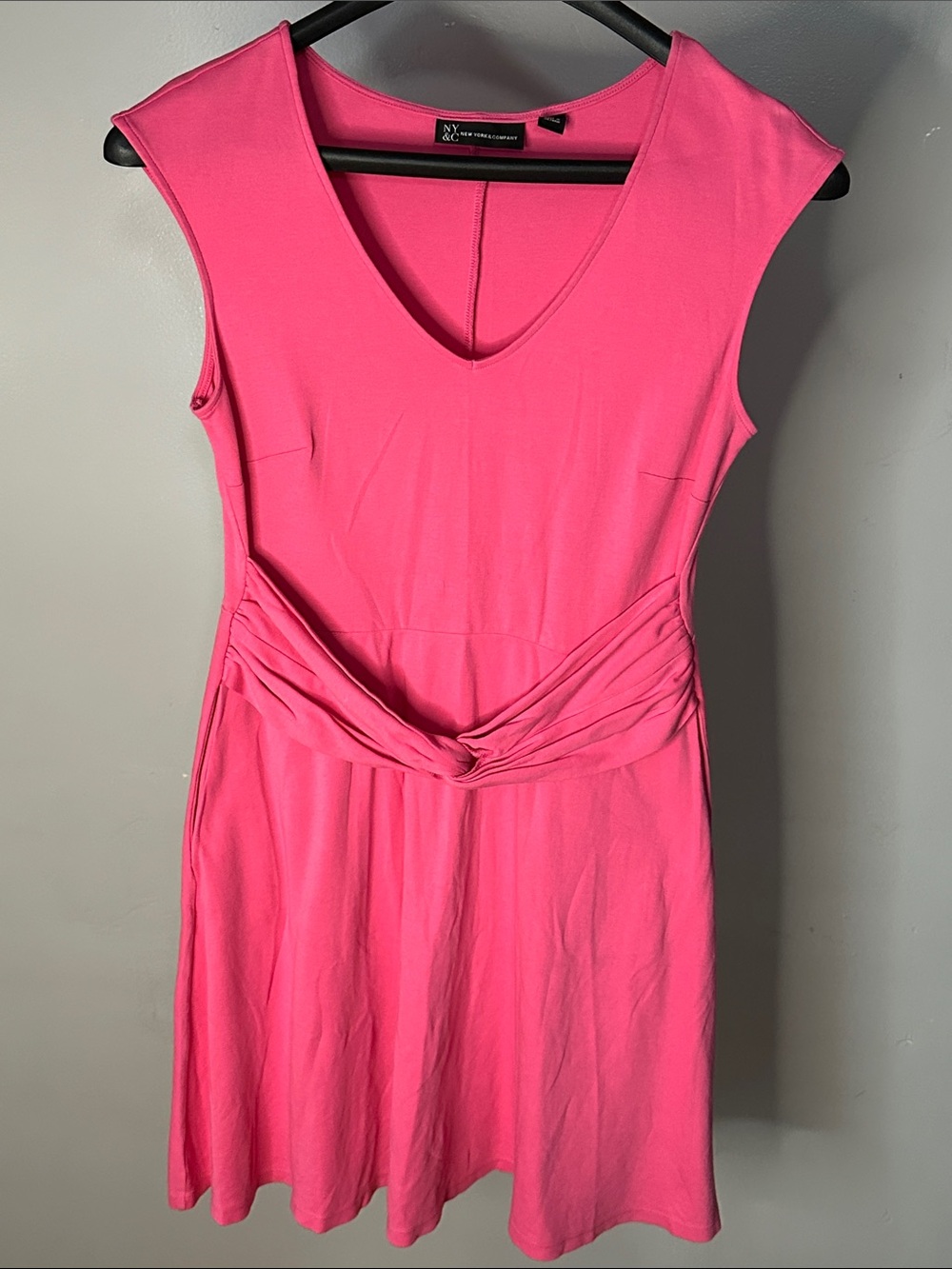 New York and Company Pink V-Neck Twist-Waist Dress